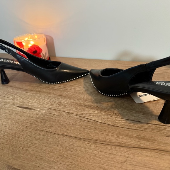 Jason Wu Black Pointed Slingback Heels with Silver Embellishments, NWT - Picture 8 of 8